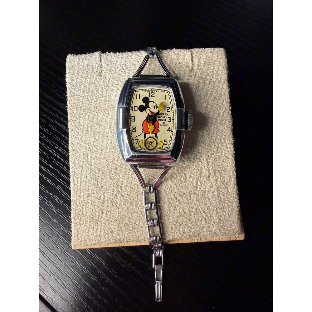 Vintage 1930s Ingersoll Mickey Mouse Watch Tonneau Case Mechanical USA Made